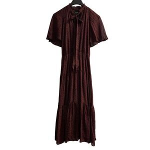 Lauren Ralph Lauren Dress Womens 8 Dark Micro Floral Chiffon Tiered Maxi Ruffle